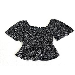 Kirious Top Womens Small Black White Bat Sleeve Cropped Elastic Stretch Pullover